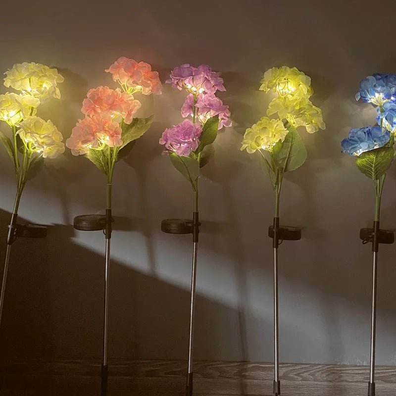 Solar hydrangea garden decorative light in rubber construction with plants modelling design