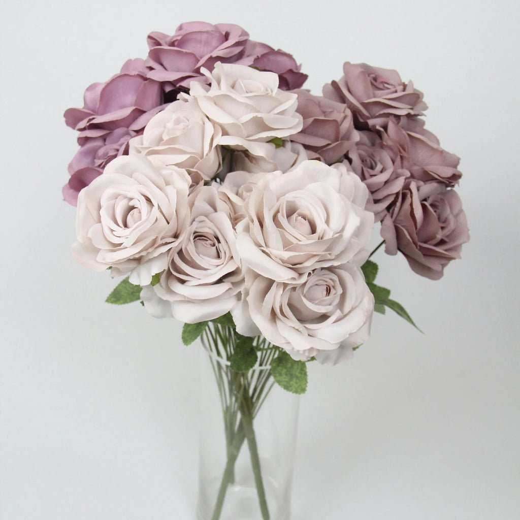 Artificial silk rose bouquet with ten flower heads, 53cm tall, in a selection of ten colours