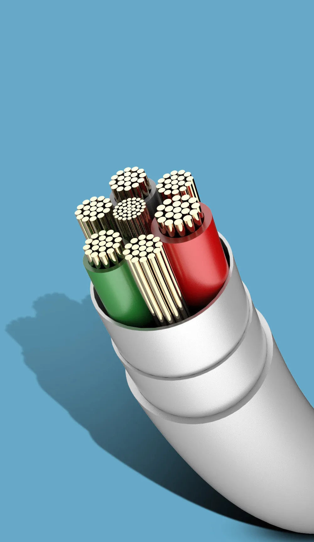 PDPVC mobile phone charging cable showing three connector types and 1.2m length