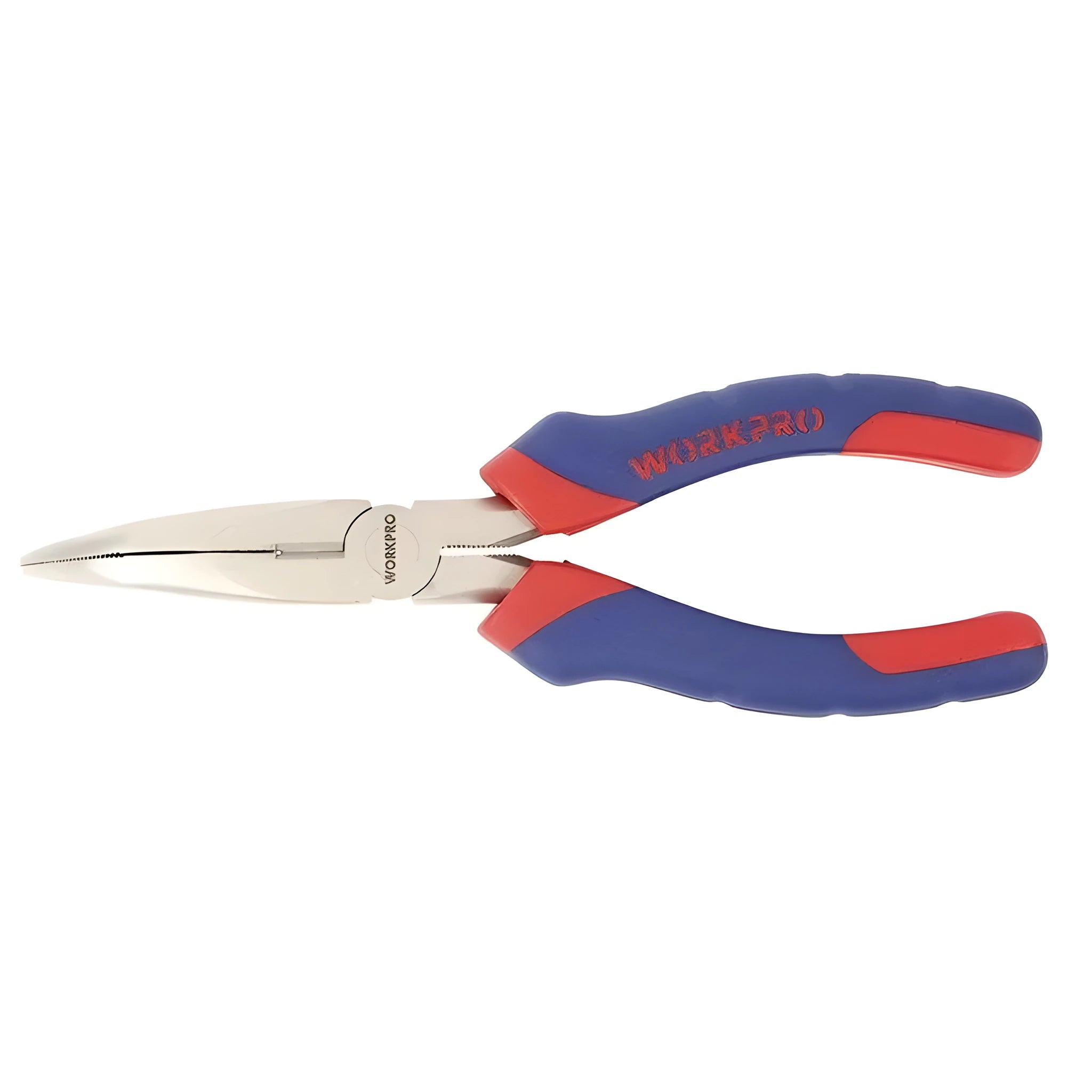 Blue handled curved nose pliers with angled tips for electronics and jewellery work