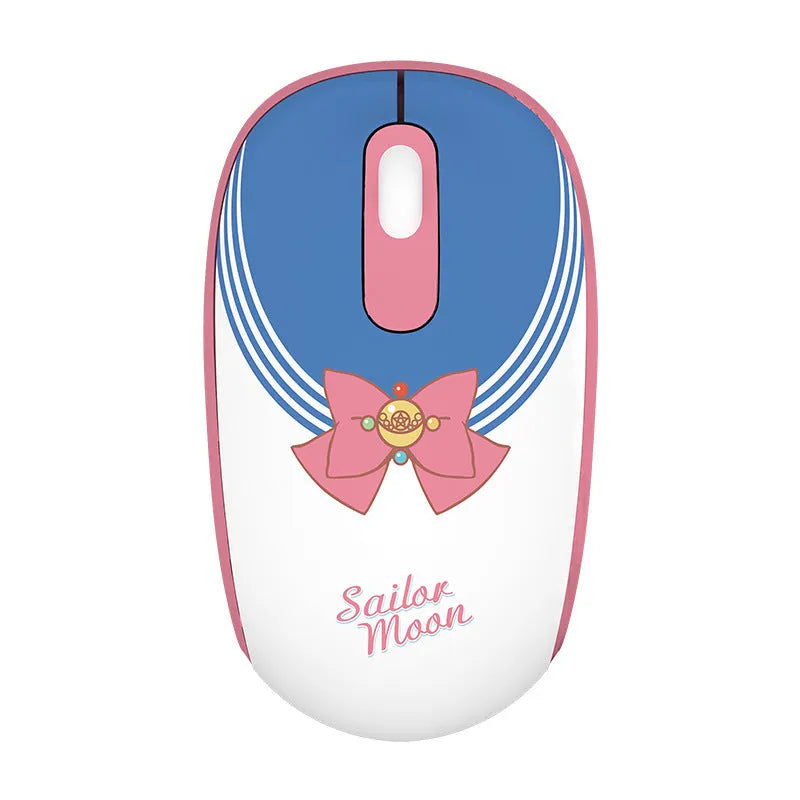 Pink Sailor Moon wireless mouse with cartoon artwork, dimensions 100×58×38mm
