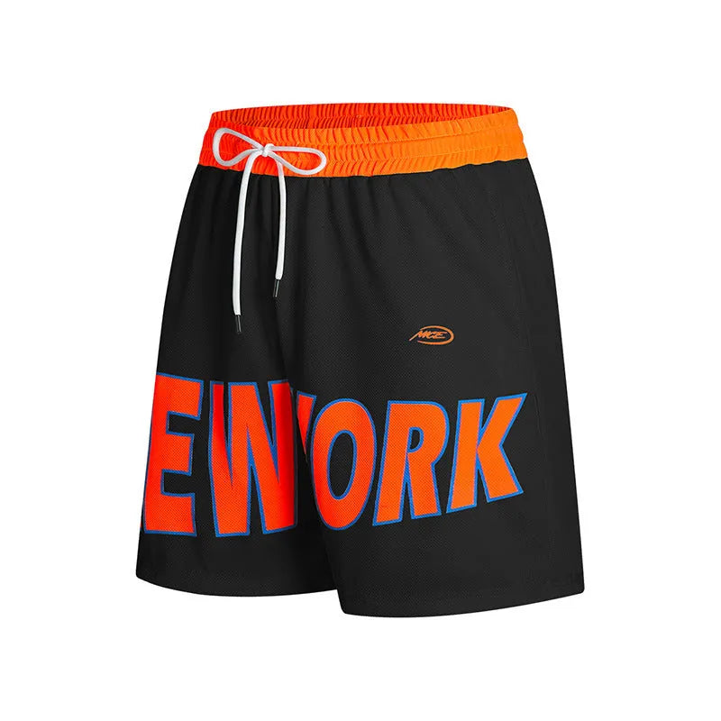 Men's Korean style casual shorts with printed lettered design in straight cut