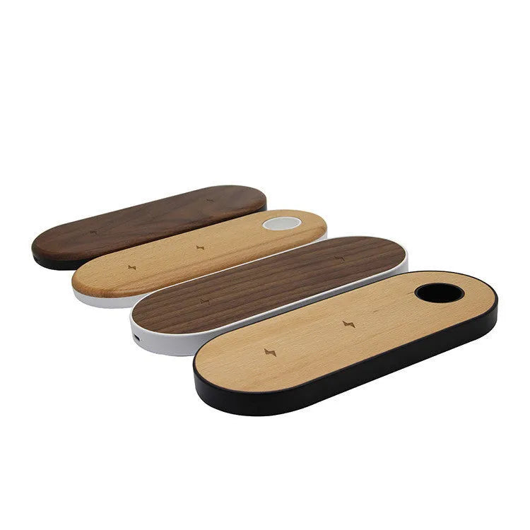 Natural wooden wireless charger with smooth polished surface in beech wood finish