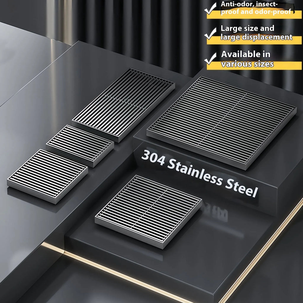 304 stainless steel courtyard deodorant floor drain with gun grey finish and 15x15 cm ABS plastic core