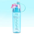 Portable outdoor mist spray water cup with transparent body, handle, and spray nozzle in green colour