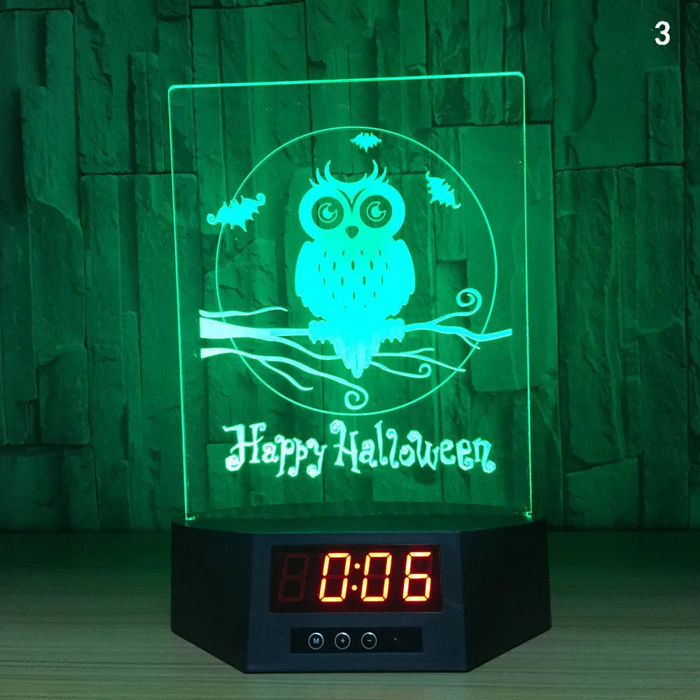 Glowing blue dolphin-shaped 3D LED night light on a table with wireless charging base
