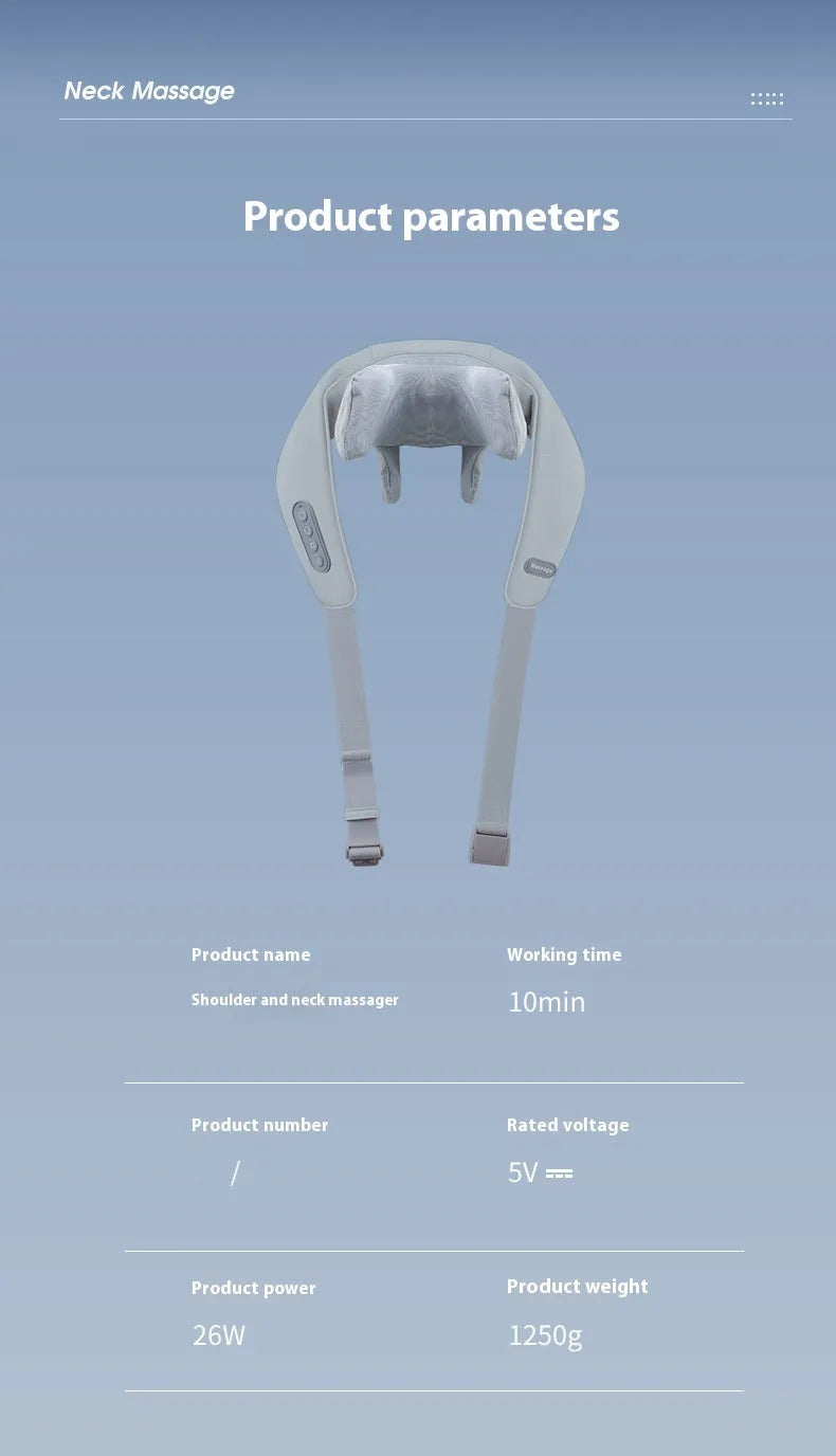 Grey elastic fabric USB neck and back massager with two gear settings and infrared function.