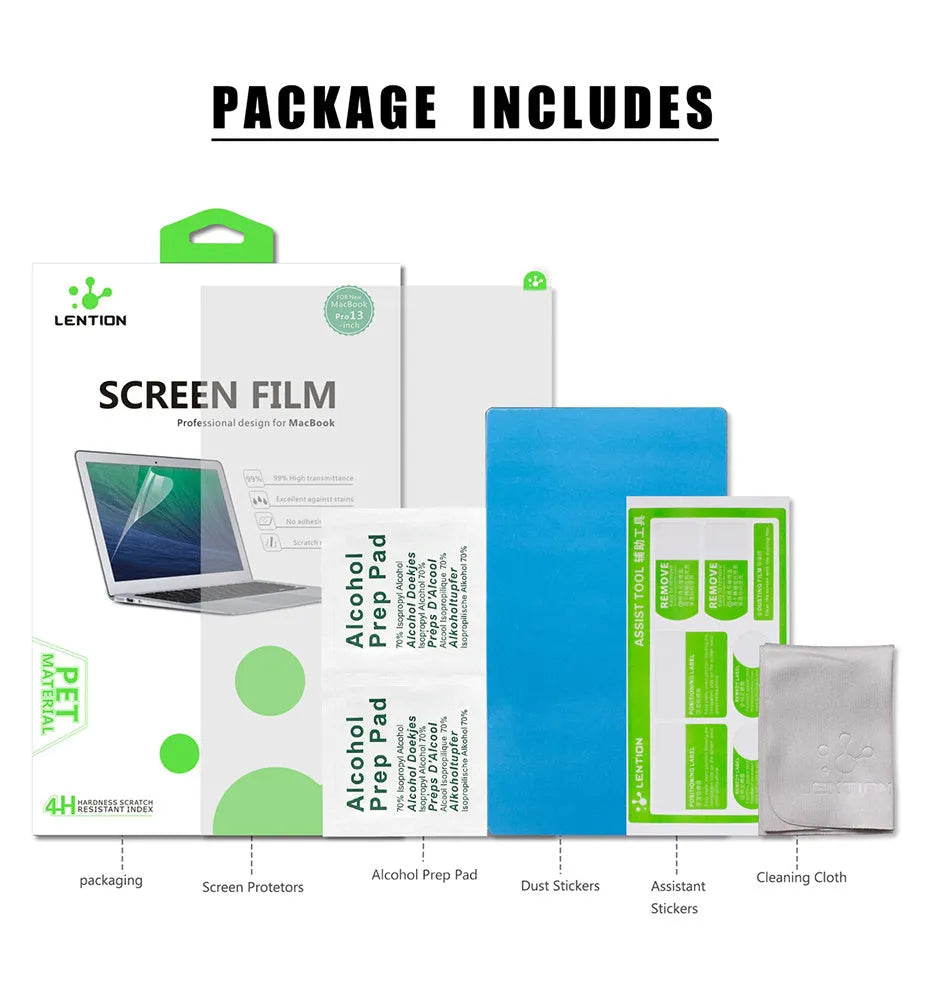 Matte screen protector for MacBook Pro 13-inch laptop with installation tools