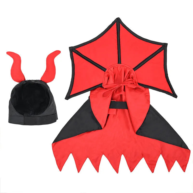 Black polyester vampire cloak and hat Halloween costume for pets on small dog