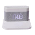 White wireless charging table lamp with digital clock display and bedside lighting functions