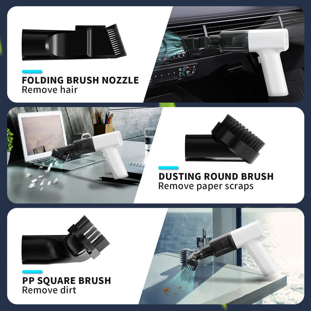 White plastic USB-powered dust collector attachment for vacuum cleaners to clean keyboards and electronics.