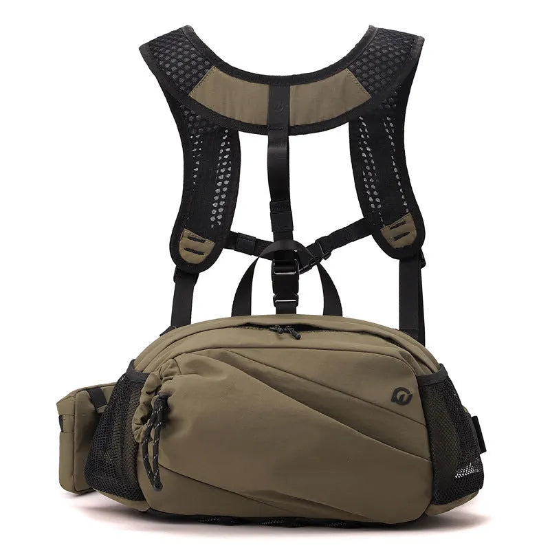 Unisex nylon backpack with a detachable waist bag in army green colour.