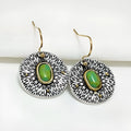 Retro turquoise colour separation earrings with antique silver electroplated finish and alloy construction