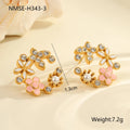 Colourful oil diamond flower petal stud earrings in 18K stainless steel with electroplated finish