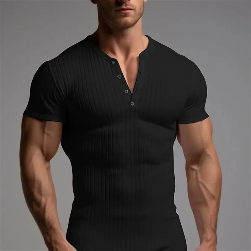 Men's slim-fitting sports t-shirt in polyester, available in white, black, khaki, Army Green, navy blue.