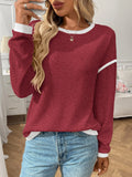Women's loose fit round neck polyester pullover top in multiple colour options