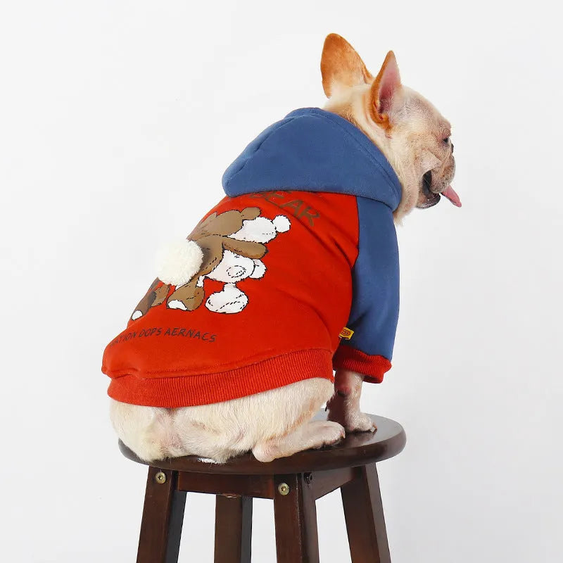 Red cotton dog sweater or clothes for small to medium-sized breeds on a white background.