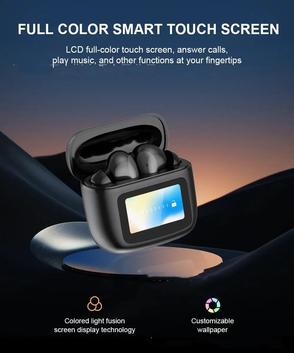 T68 PRO wireless Bluetooth in-ear headset in black, silver, or Champagne with a touch colour screen.