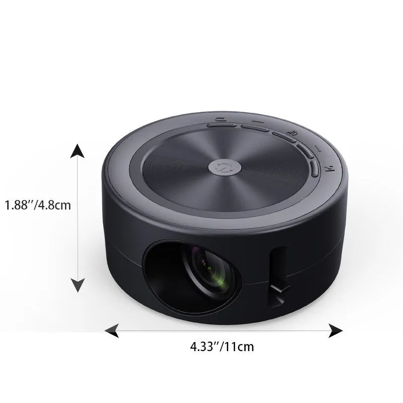 YT200 portable LED projector in black, white, blue and white, or yellow and white colour options