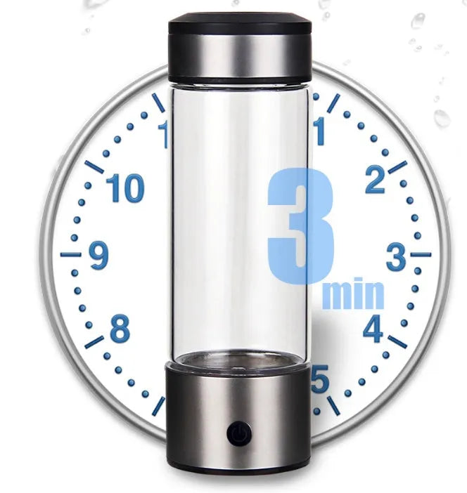 Silver 420ml hydrogen water generator cup, 22x7cm, high borosilicate glass and PC, USB powered