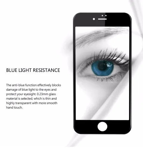 0.23mm tempered glass screen protector for iPhone with 3D curved edges in black and white.