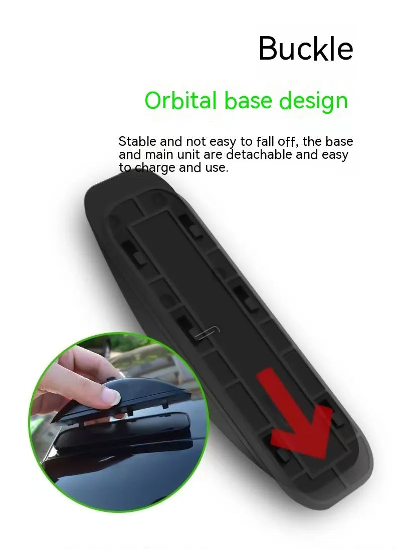 Vehicle-mounted remote control laser safety lamp in black or white colour with USB charging cable and wireless remote
