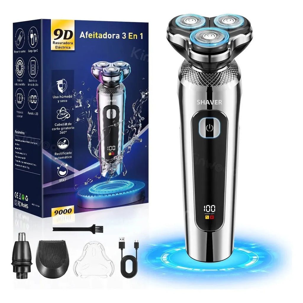 Digital USB rechargeable beard scraper with LED display and washable design on a five-in-one base bracket