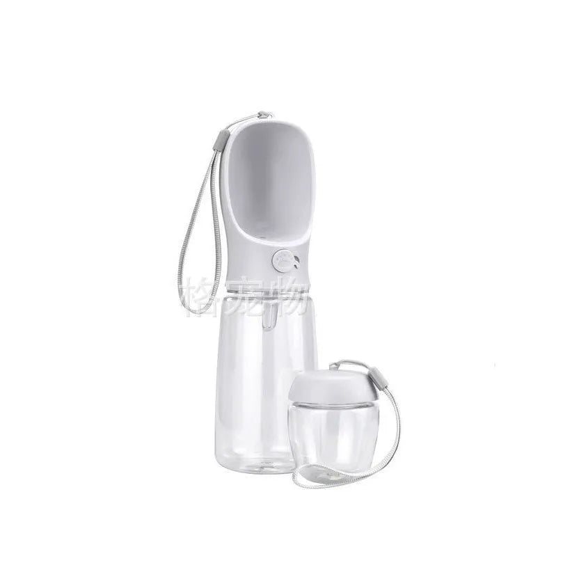 Dual-use dog outing drinking cup in blue, pink or white plastic with 350ml or 550ml capacity options