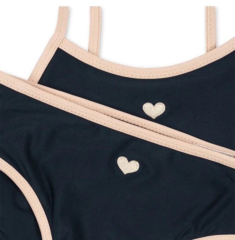 Dark blue split baby girls' swimsuit with briefs style for ages 1-6 years