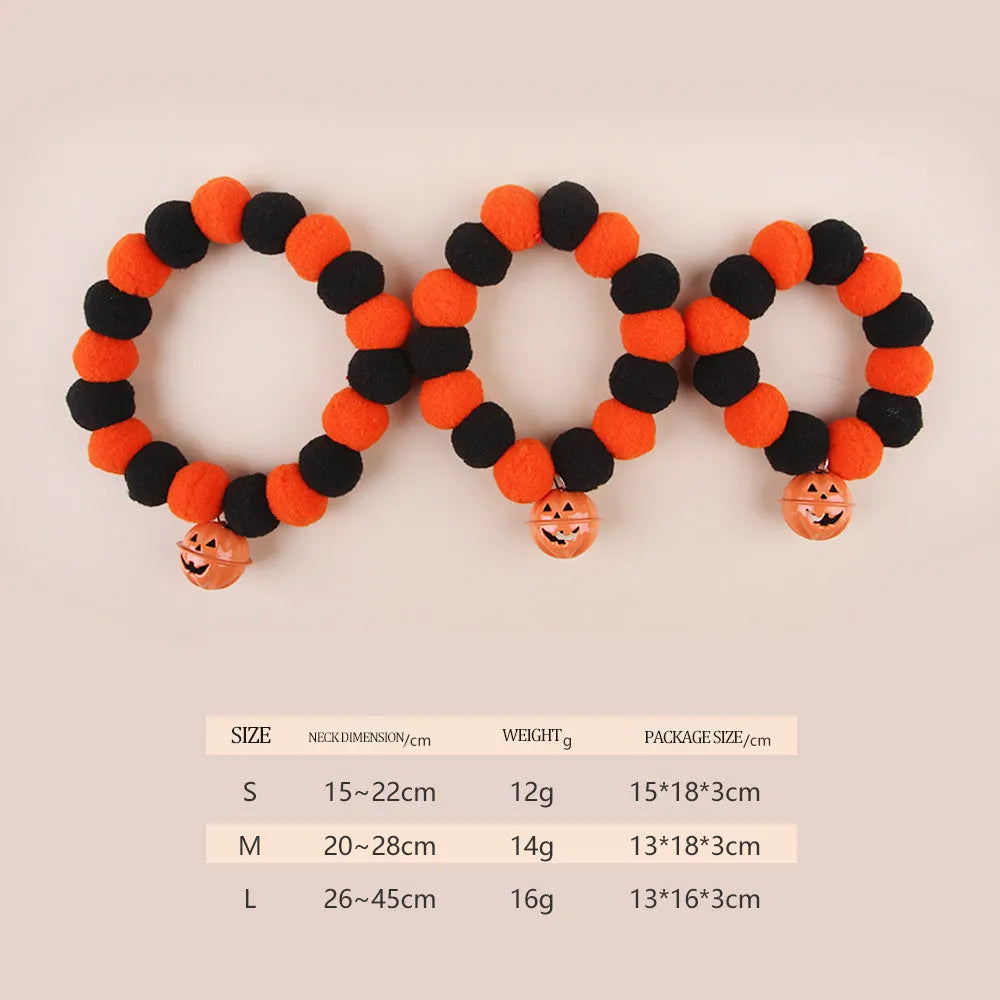 Funny naughty cat collar with orange pumpkin design for Halloween, adjustable in small, medium, large sizes