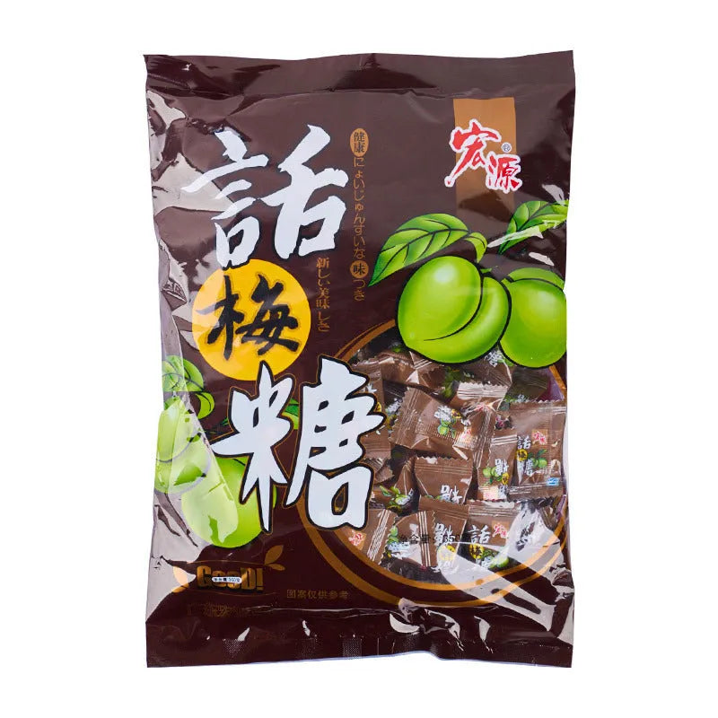 Assortment pack of plum sugar, guava, and tangerine peel flavoured hard candies in separate bags.