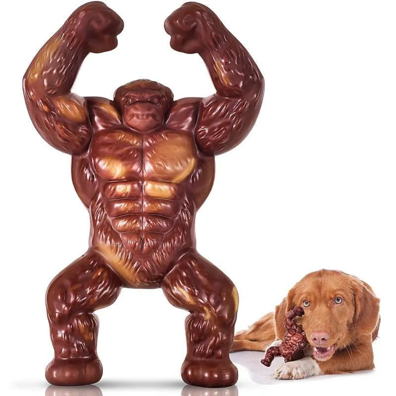 Scarlet red bone-shaped nylon dog chew toy with beef flavour for molar nibbling.