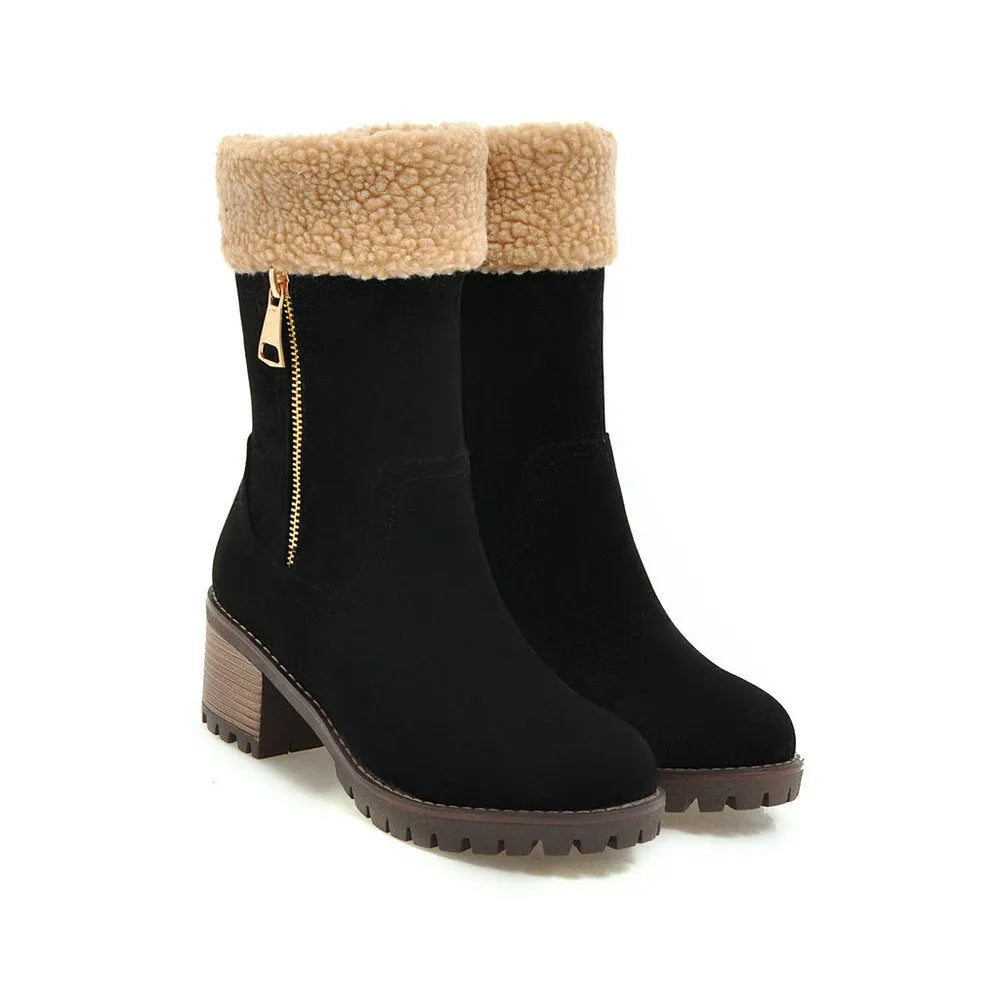 Men's snow boots with thick rubber sole and plush lining in black, grey, green, or orange