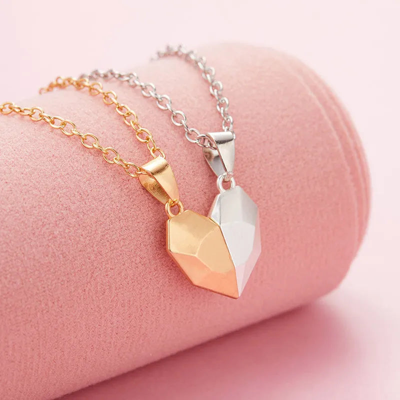 Copper magnet necklace with wishing stone heart broken pendant on cross chain, adjustable 21-50cm