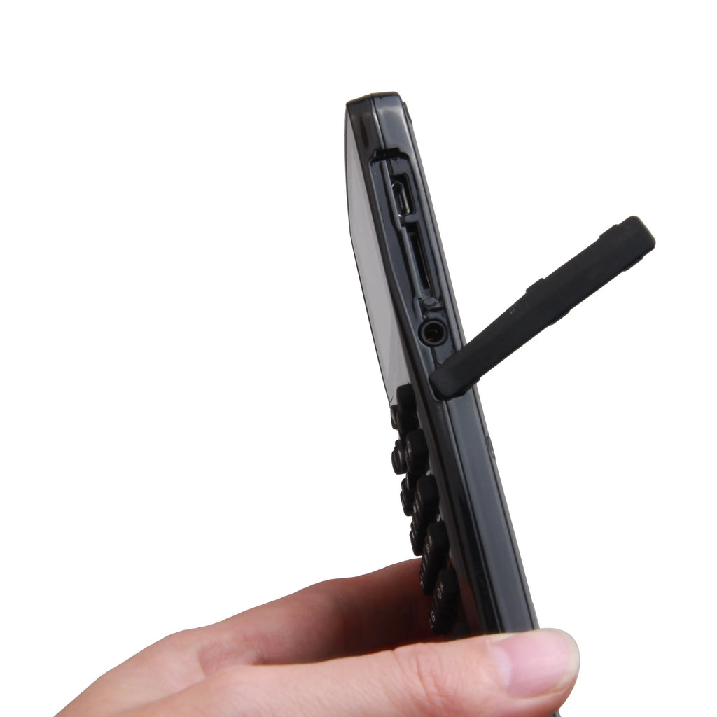 Black multifunctional e-book reader with 2.8cm colour screen showing multiple language options