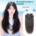 Black long straight layered wig with integrated hair net for women