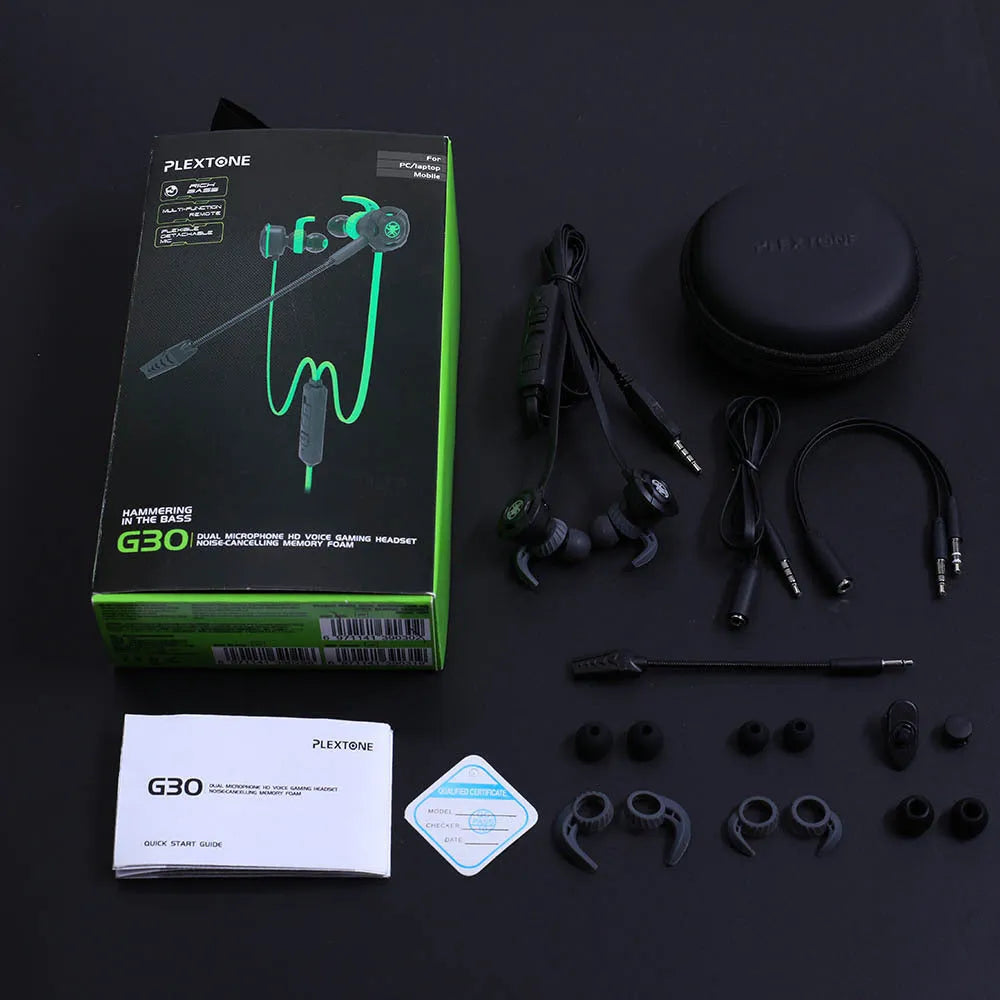 Shuangmai wired in-ear gaming headset with 1.5cm cable in black, green, and red colour options