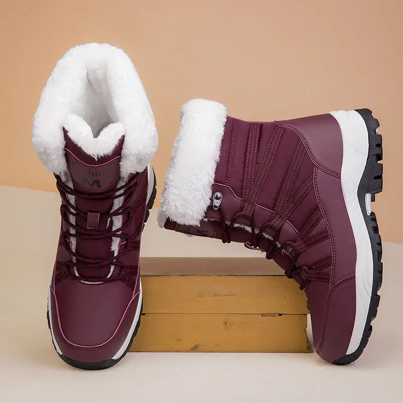 Women's winter mid boots in black with fleece lining and non-slip TPR sole, size 36-42