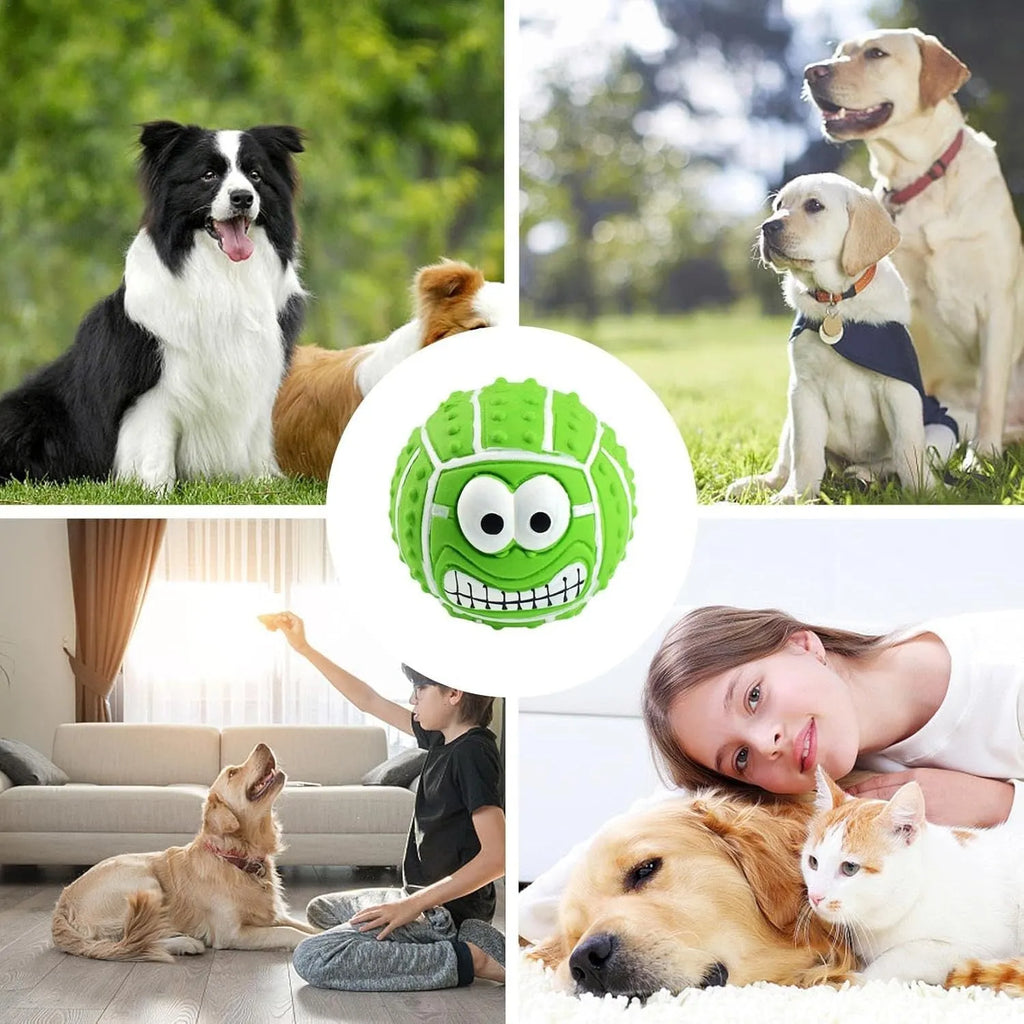 Green orange yellow latex smile face dog balls with squeaker for small medium pets