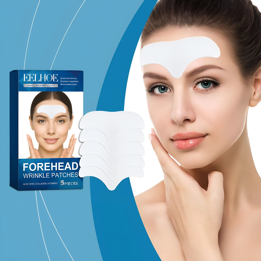 Pack of 5 forehead skincare patches for moisturising and nourishing with hyaluronic acid and collagen