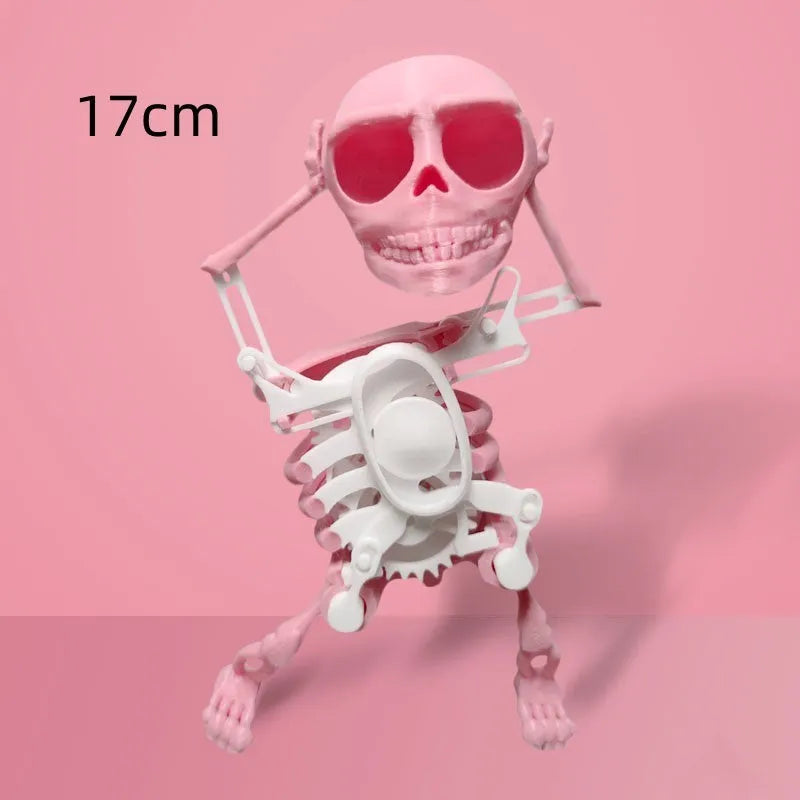 3D printed skeleton man toy in 22cm and 17cm sizes with dancing skeleton pink white, red green, and white options