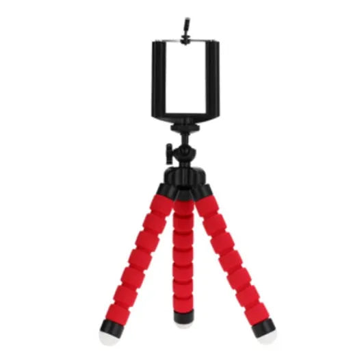 Black mini flexible octopus tripod stand wrapped around a pole holding a smartphone for video recording