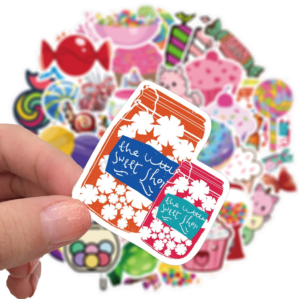 50 colourful graffiti stickers in candy series with cartoon and cute patterns, each 4-6cm