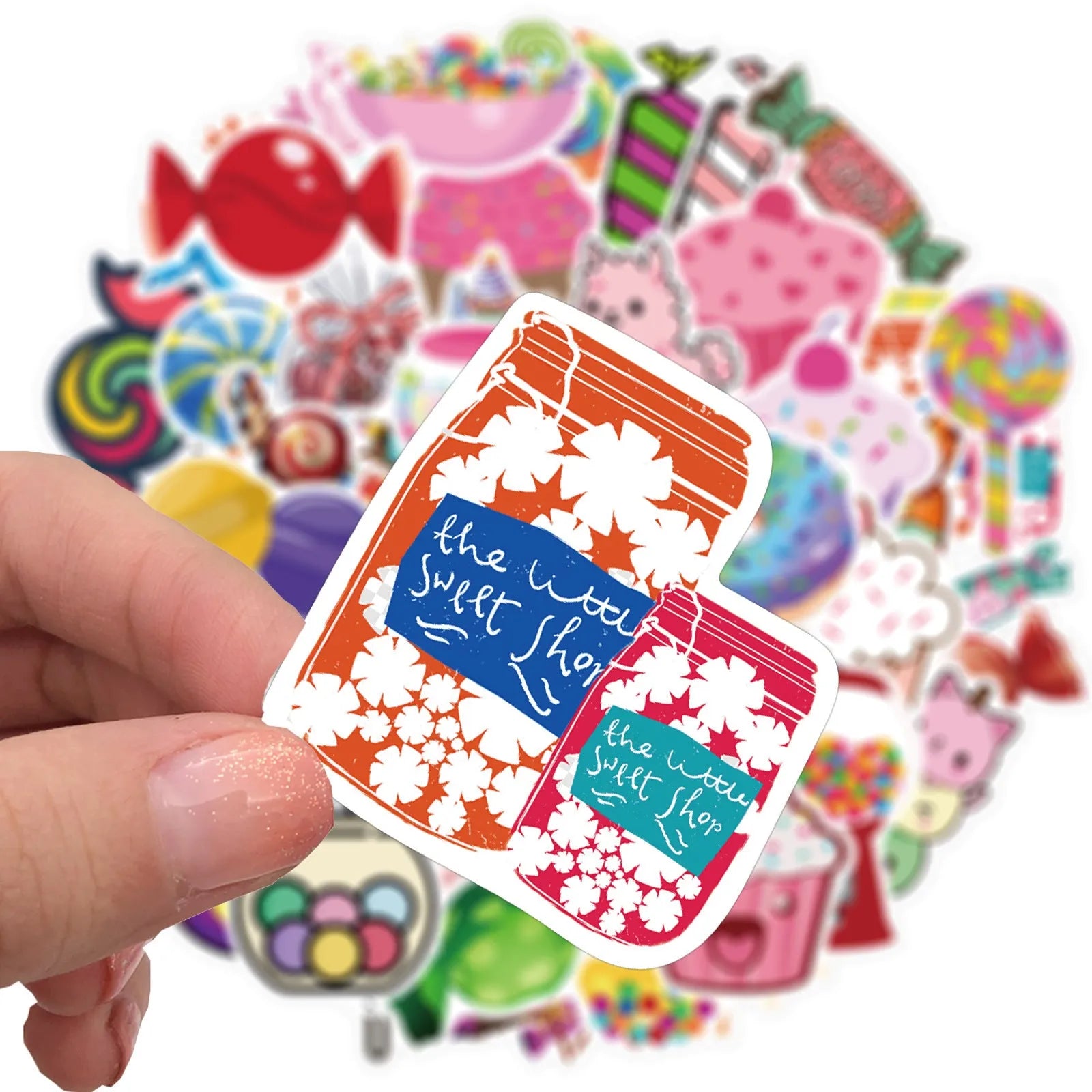 50 colourful graffiti stickers in candy series with cartoon and cute patterns, each 4-6cm