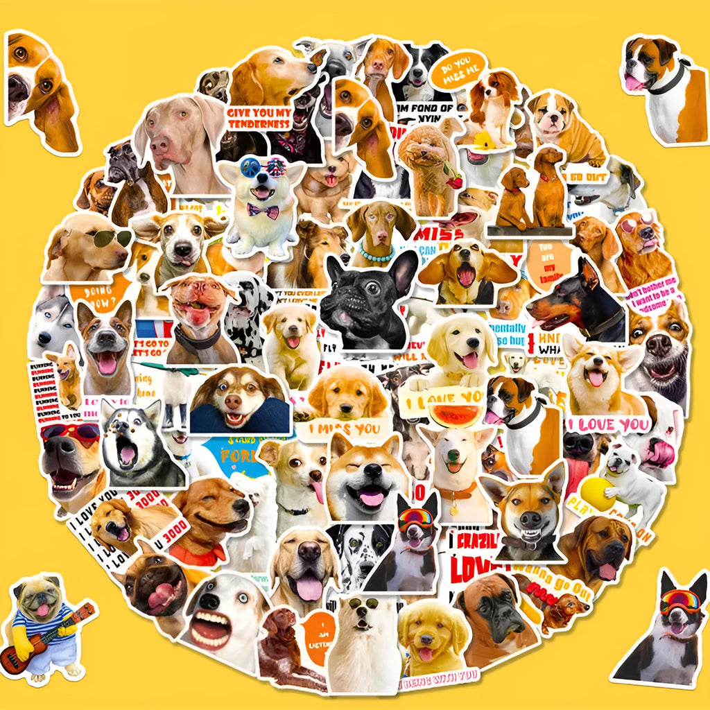 Pack of 100 realistic Nordic style dog facial expression stickers for crafts.