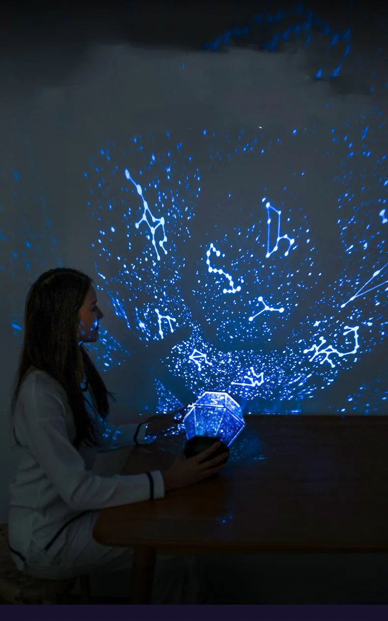 Children's rotating stars night light projecting blue star patterns on ceiling with 15cm diameter white plastic housing