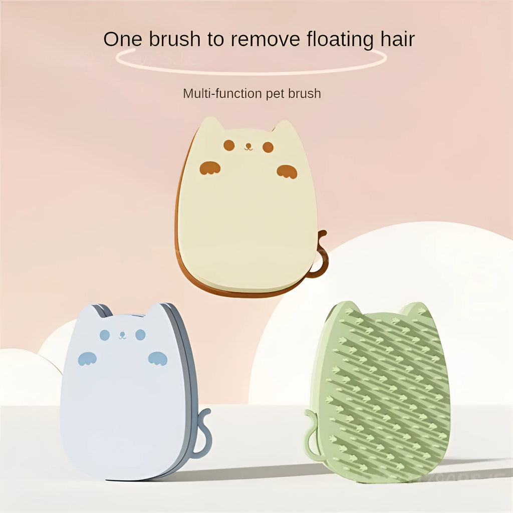 Brown silicone pet comb with dual-texture teeth for grooming cats and dogs.