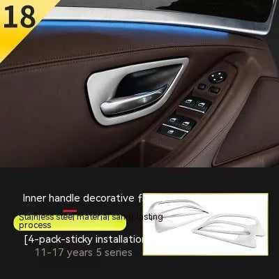 BMW 5 Series F10 F18 interior door handle decorative trim strips in ABS and stainless steel.
