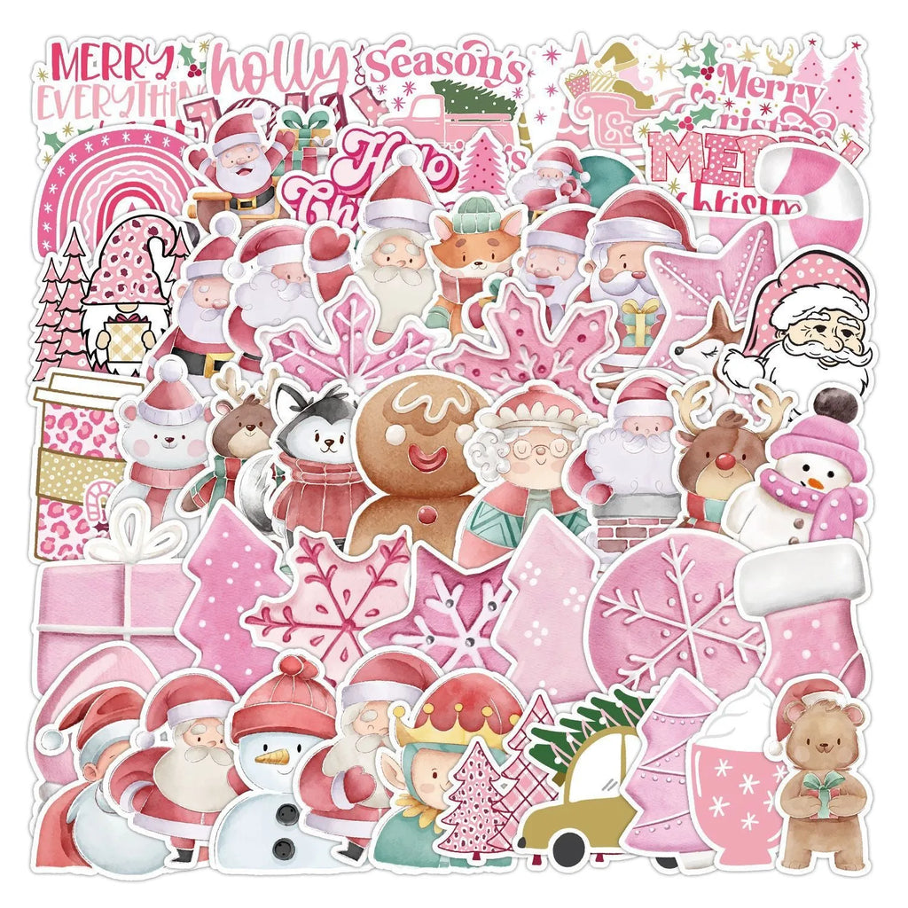 Waterproof Christmas decoration sticker set with 50 cute holiday designs for cars and devices