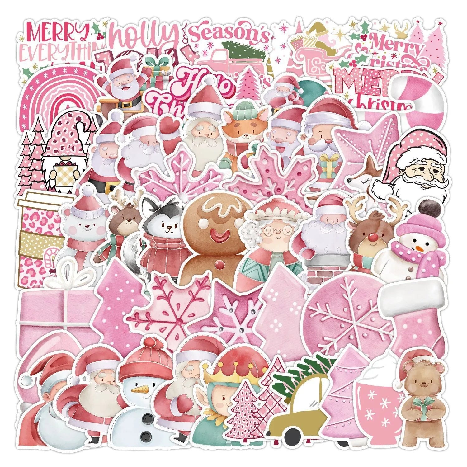 Waterproof Christmas decoration sticker set with 50 cute holiday designs for cars and devices